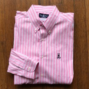 Psycho Bunny pink striped button down shirt